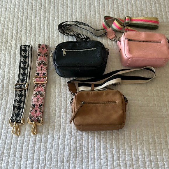 Universal Thread Handbags - Crossbody Purse Camera Bag Bundle (3),  Black,Cognac,Pink Interchangable Straps